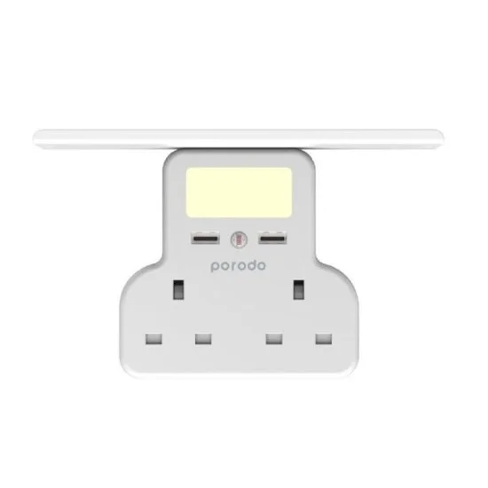 Porodo Multi-Function Power Socket and Night Light 13A 12W, Universal Power Adapter Socket - White